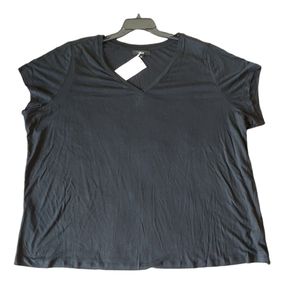 Ellos black lyocell top t-shirt v-neck short sleeves size 26/28